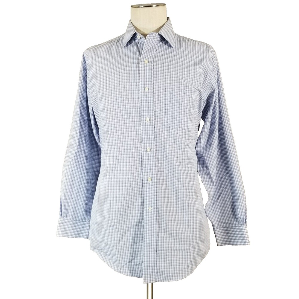 Brooks Brothers Regent shirt men's 15.5 small blue plaid long sleeve button up